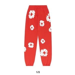Cotton wreath sweat pants men red